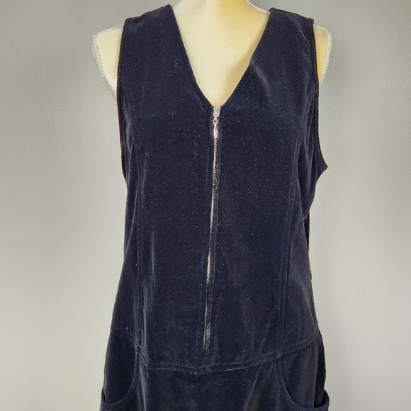 VTG Velvet Black 90s Y2K Jumper Womens Size 10/8 Silver Zip Front Holiday - Picture 3 of 11